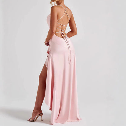 Robe Maxi Dos Nu à Volants - Élégance Audacieuse