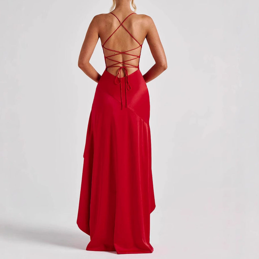 Robe Maxi Dos Nu à Volants - Élégance Audacieuse