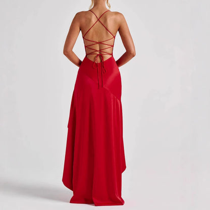 Robe Maxi Dos Nu à Volants - Élégance Audacieuse
