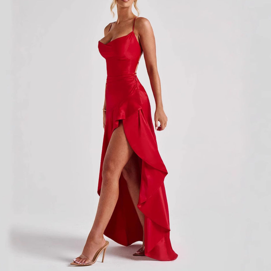 Robe Maxi Dos Nu à Volants - Élégance Audacieuse
