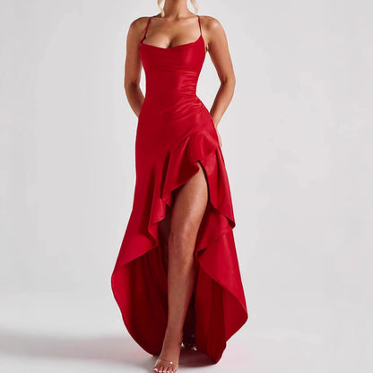 Robe Maxi Dos Nu à Volants - Élégance Audacieuse