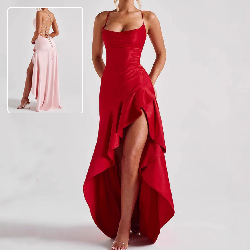 Robe Maxi Dos Nu à Volants - Élégance Audacieuse