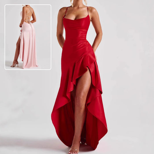 Robe Maxi Dos Nu à Volants - Élégance Audacieuse